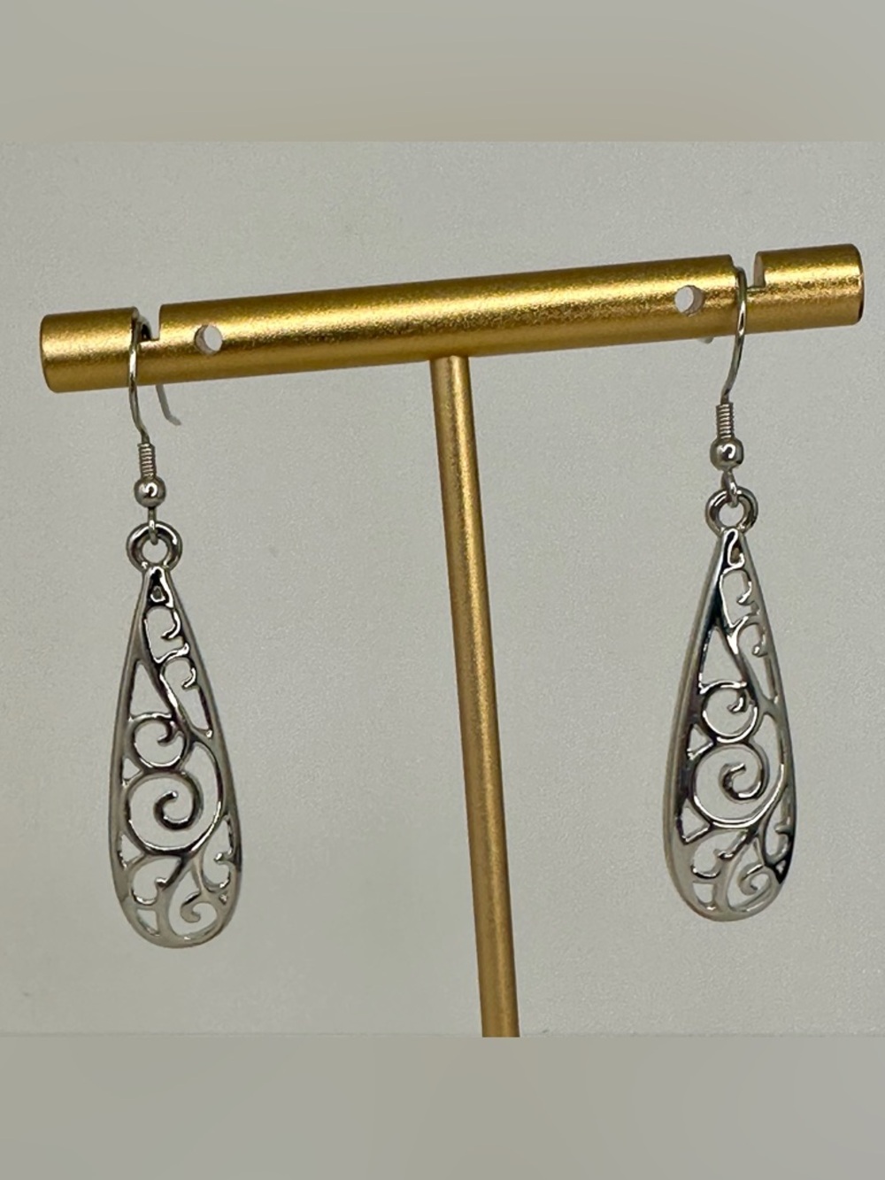 Filigree Teardrop Dangle Earrings Boho Vintage Silver